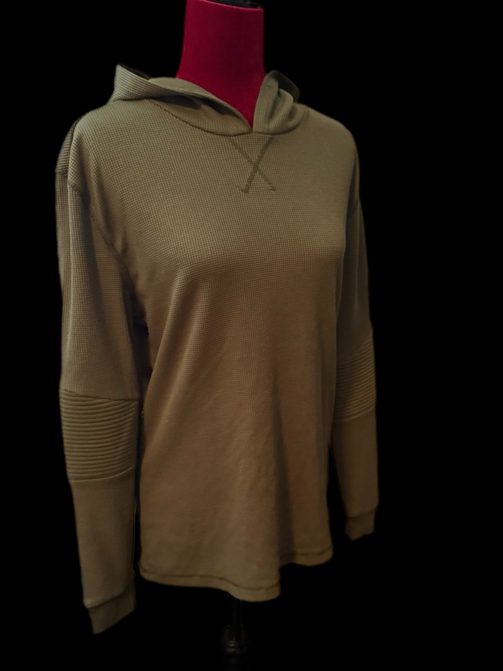 Men's Olive Hooded Waffle-Knit Pullover - Picture 2 of 5